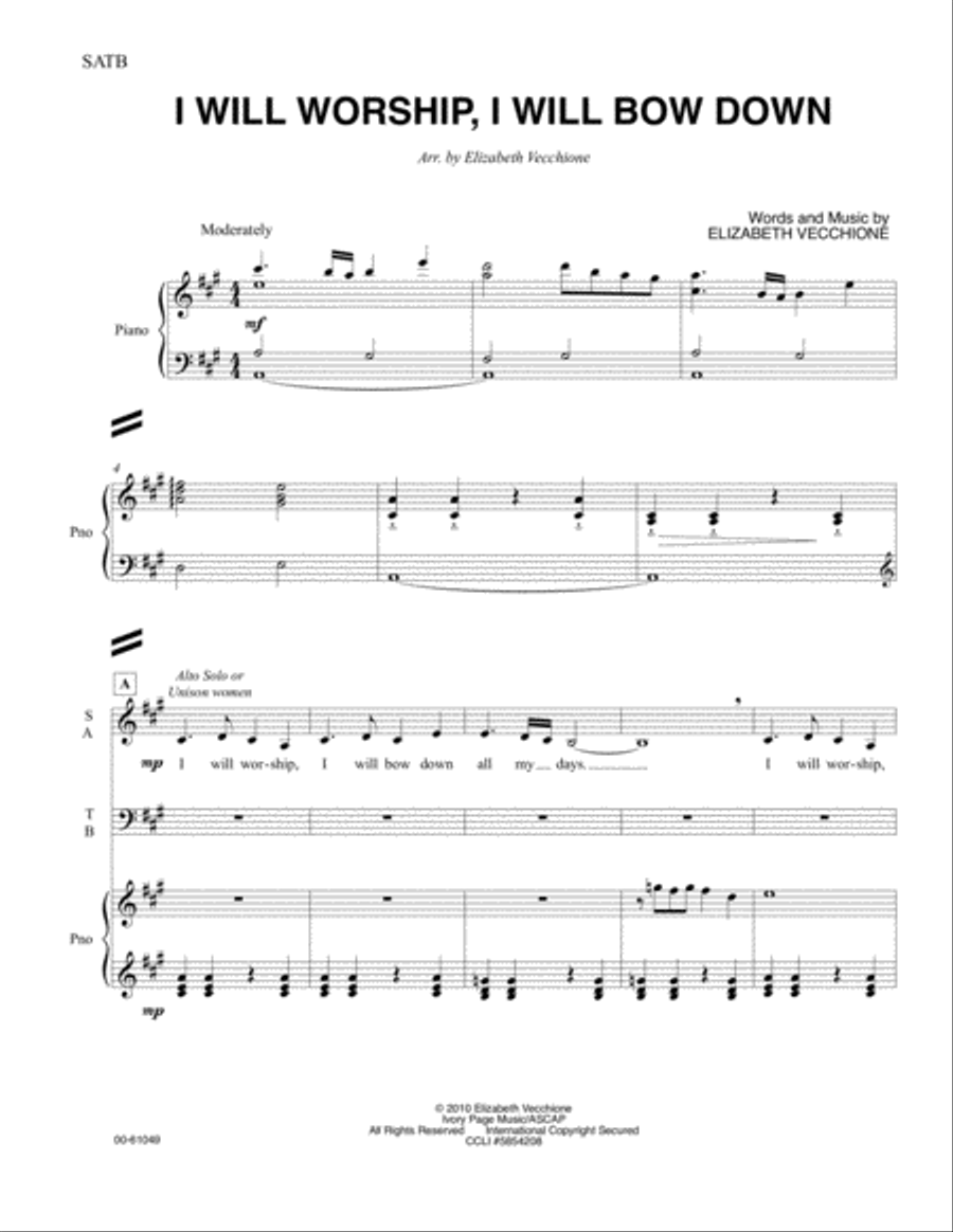 I Will Worship, I Will Bow Down, SATB choral score 4-Part scores gallery preview page 2