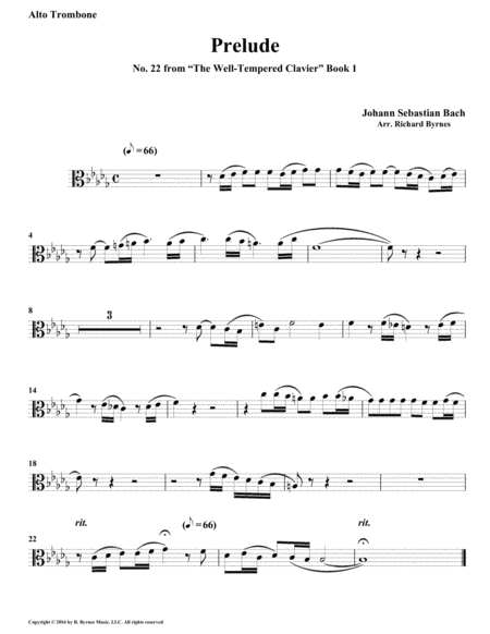 Prelude 22 from Well-Tempered Clavier, Book 1 (Trombone Octet) image number null