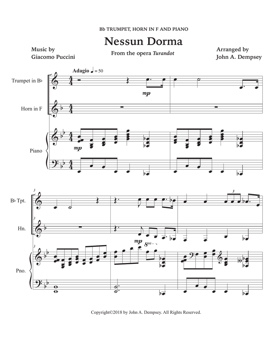 Nessun Dorma (Trio for Trumpet, Horn in F and Piano) Brass Trio scores gallery preview page 5