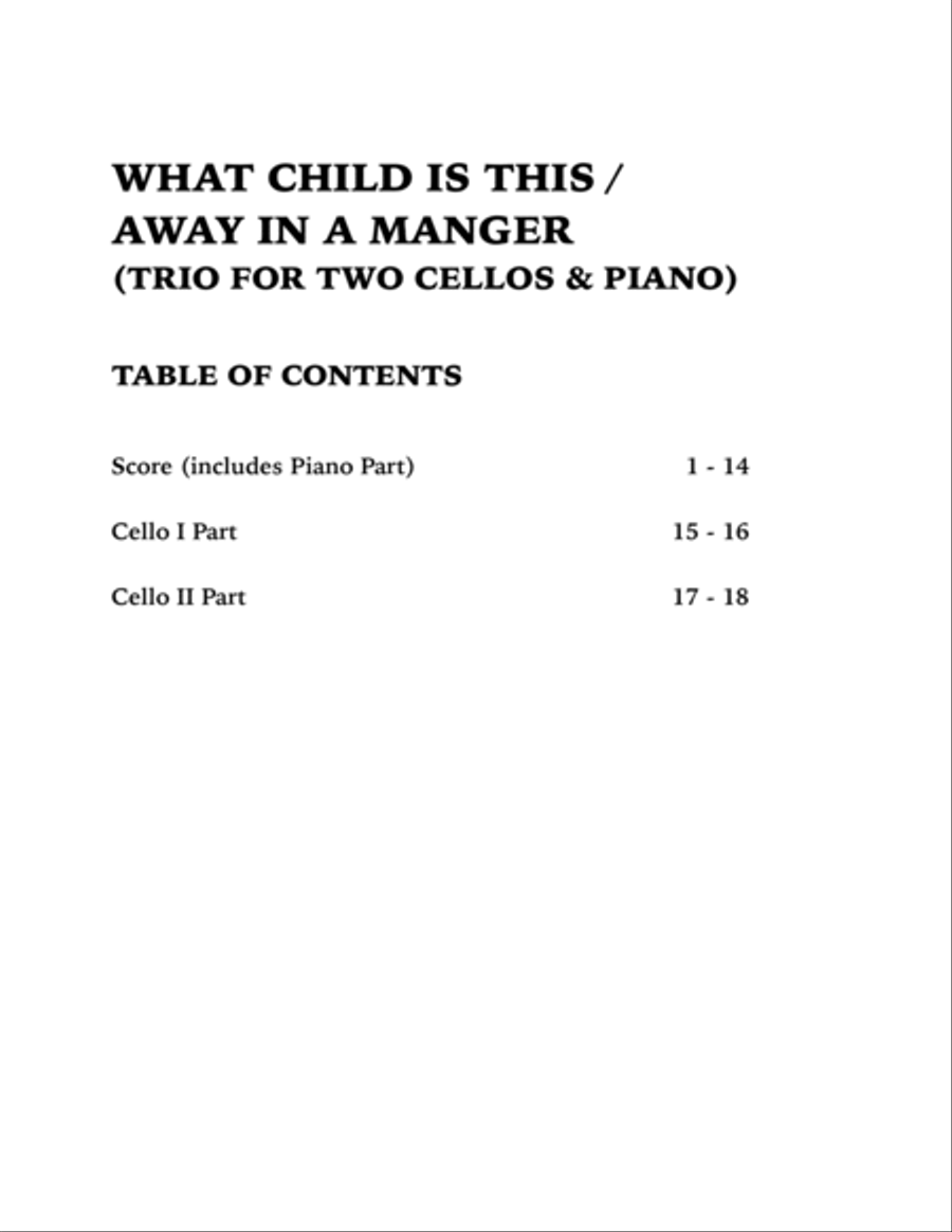 Christmas Medley (What Child is This / Away in a Manger): Trio for Two Cellos and Piano image number null