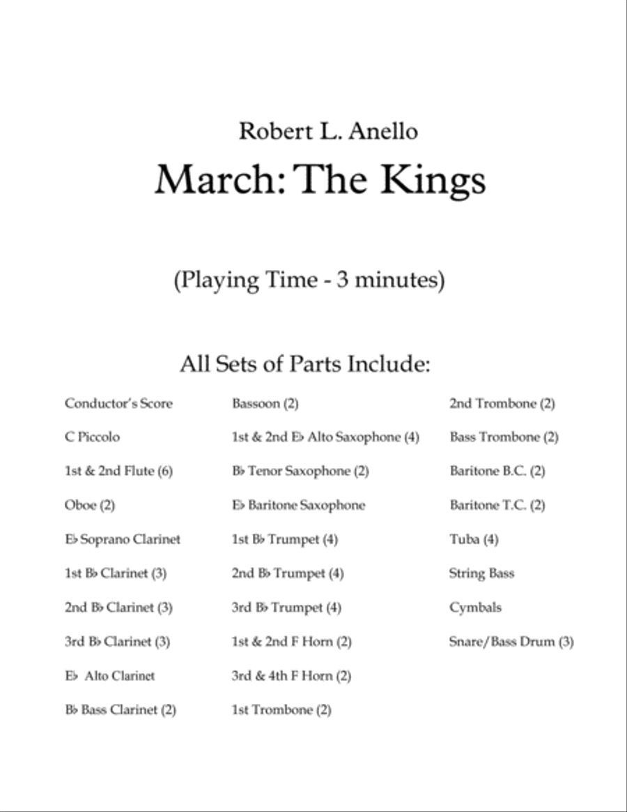 March: The Kings (Conductor's Score) Concert Band scores gallery preview page 1