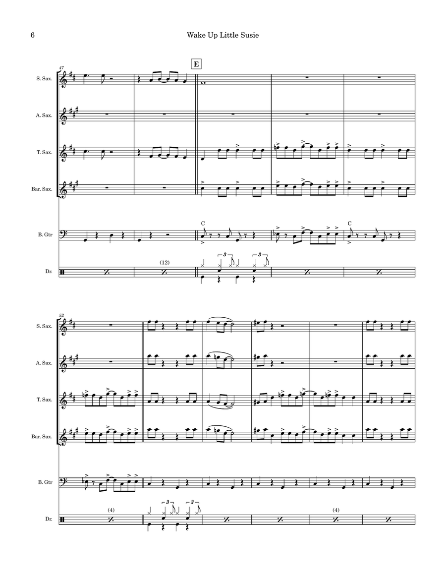 Wake Up Little Susie Saxophone Quartet scores gallery preview page 6