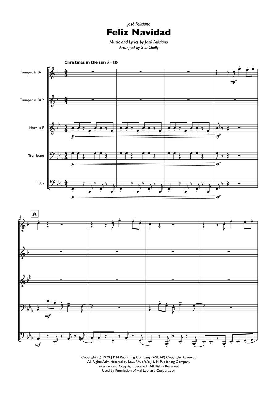 Feliz Navidad Brass Ensemble scores gallery preview page 1