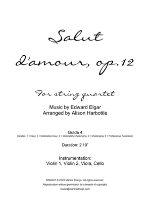 Book cover for Salut D'amour, op.12 - string quartet