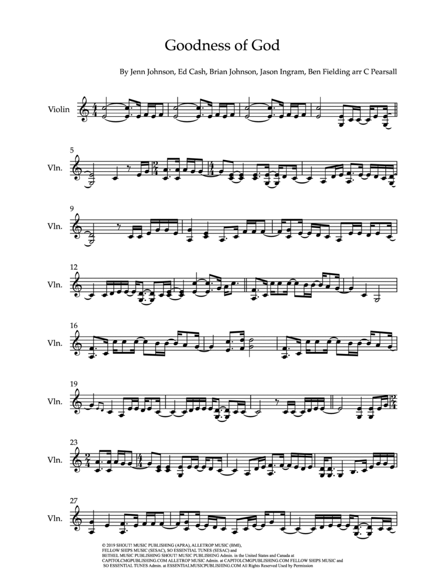 Goodness Of God Violin Solo scores gallery preview page 1