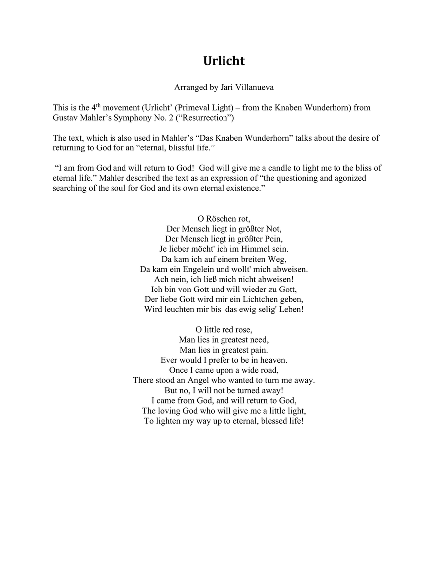 Urlicht (Symphony No. 2) by Gustav Mahler for Brass Ensemble Brass Ensemble scores gallery preview page 2