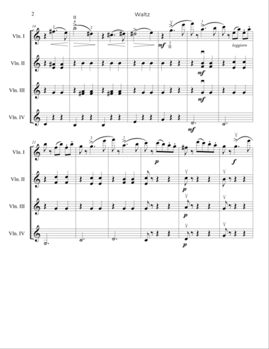 Tchaikovsky: Waltz, Op.39, No.9 - for Violin Quartet Chamber Music scores gallery preview page 3