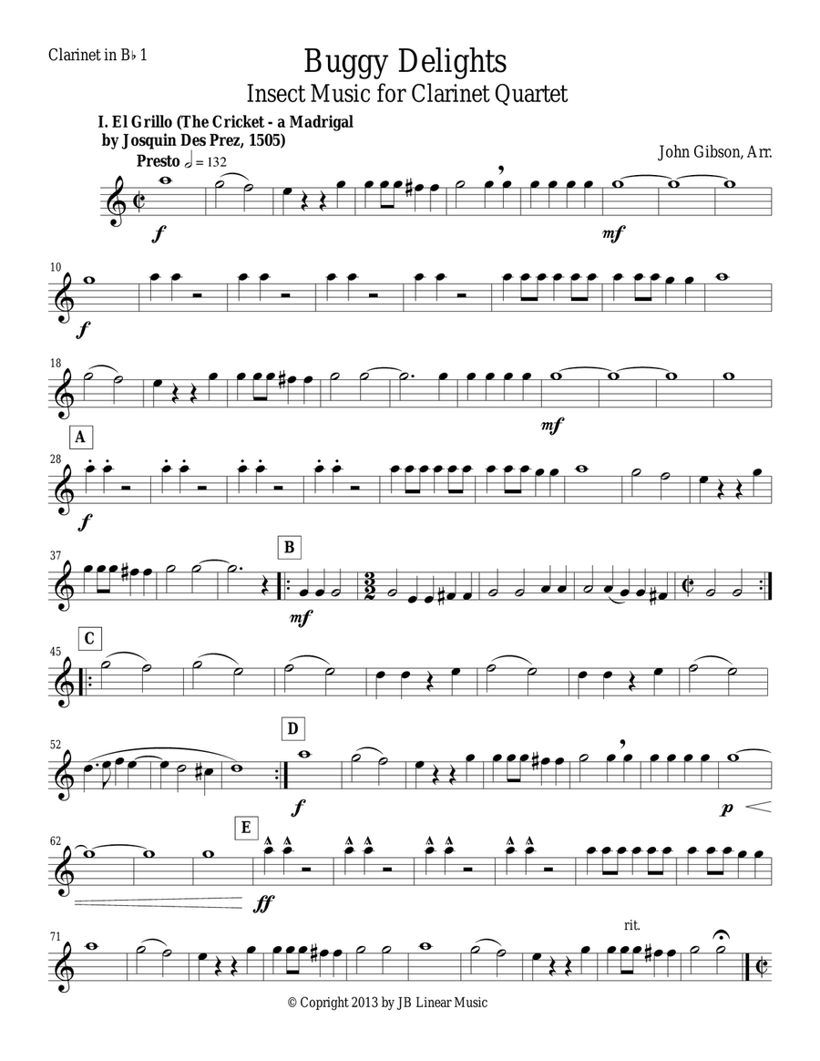 Buggy Delights, Insect Music for Clarinet Quartet Clarinet Quartet scores gallery preview page 2