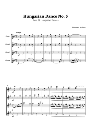 Hungarian Dance No. 5 by Brahms for Flute Quartet