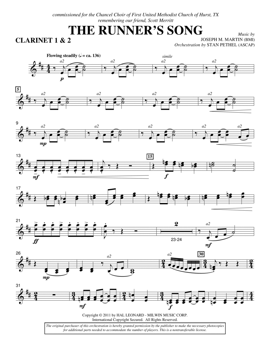 The Runner's Song - Bb Clarinet 1,2