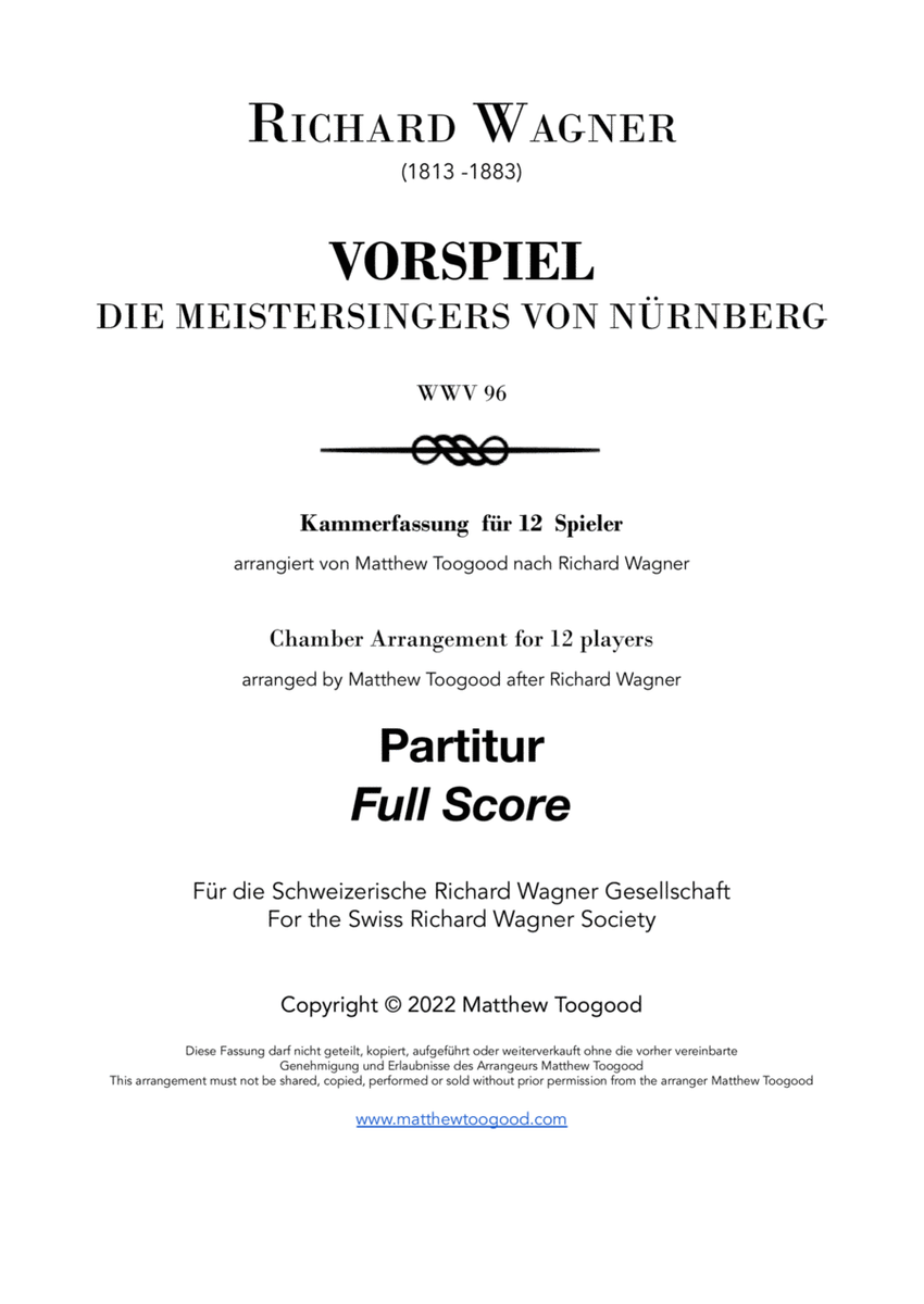 WAGNER: Vorspiel to 'Die Meistersingers von Nürnberg' 12 players SCORE ONLY - Score Only