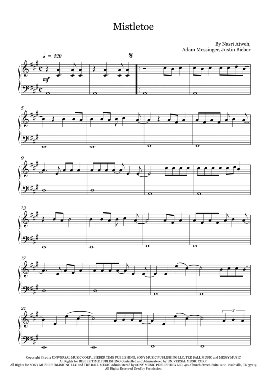 Mistletoe Easy Piano scores gallery preview page 1