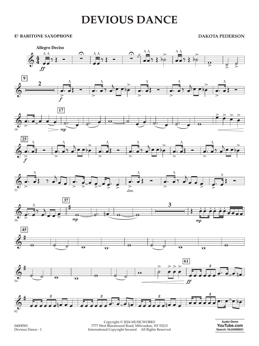 Devious Dance - Eb Baritone Saxophone Concert Band scores gallery preview page 1