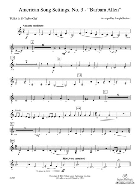 American Song Settings, No. 3 "Barbara Allen": (wp) E-flat Tuba T.C.