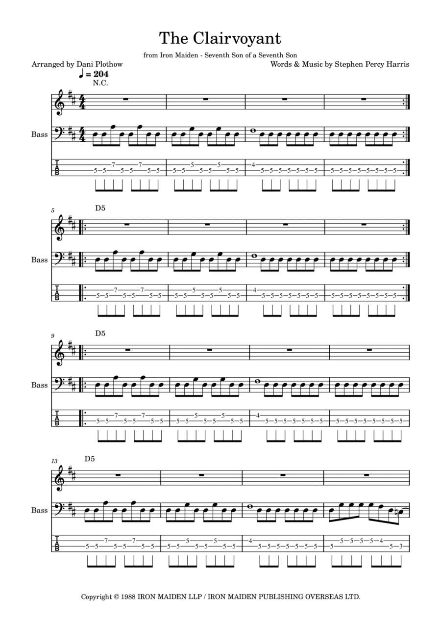 The Clairvoyant The Clairvoyant Bass Guitar scores gallery preview page 1