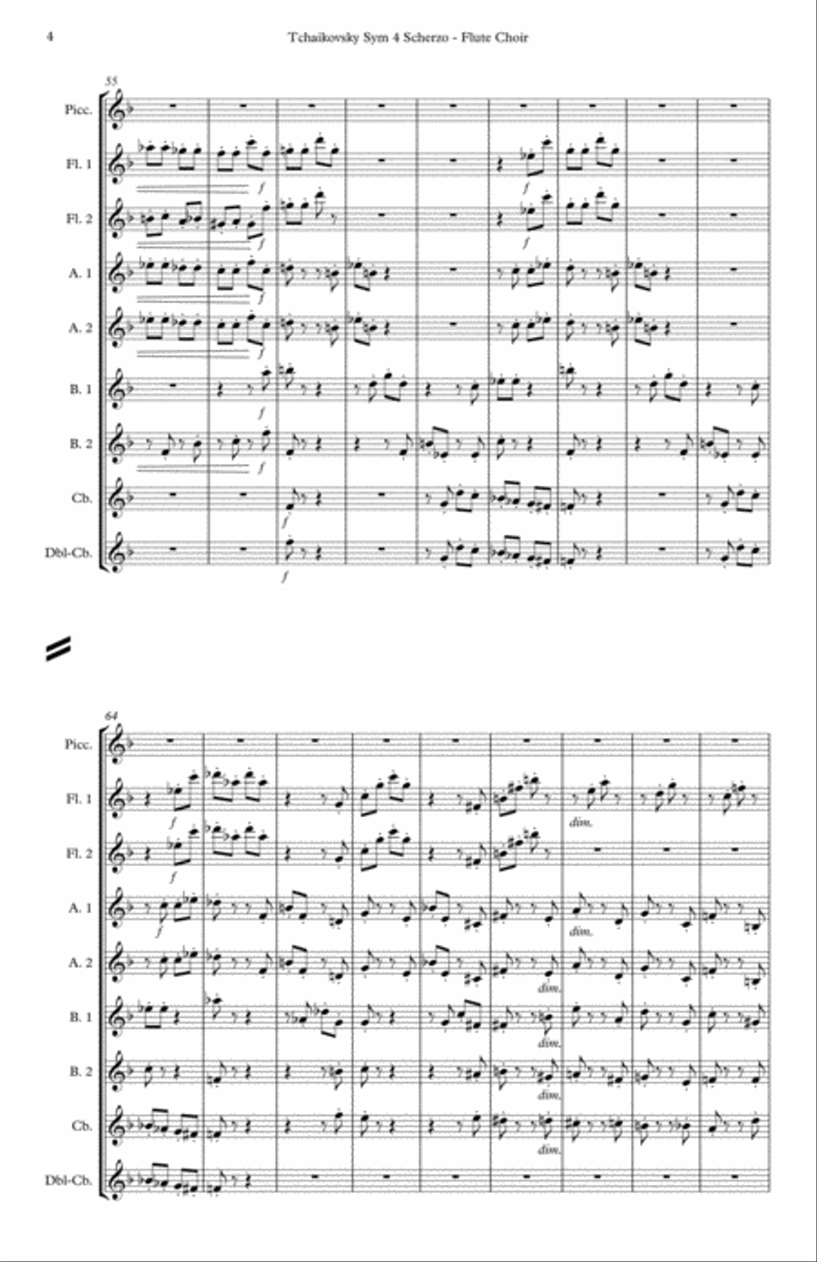 Scherzo from Syphony No. 4 Flute Choir scores gallery preview page 6