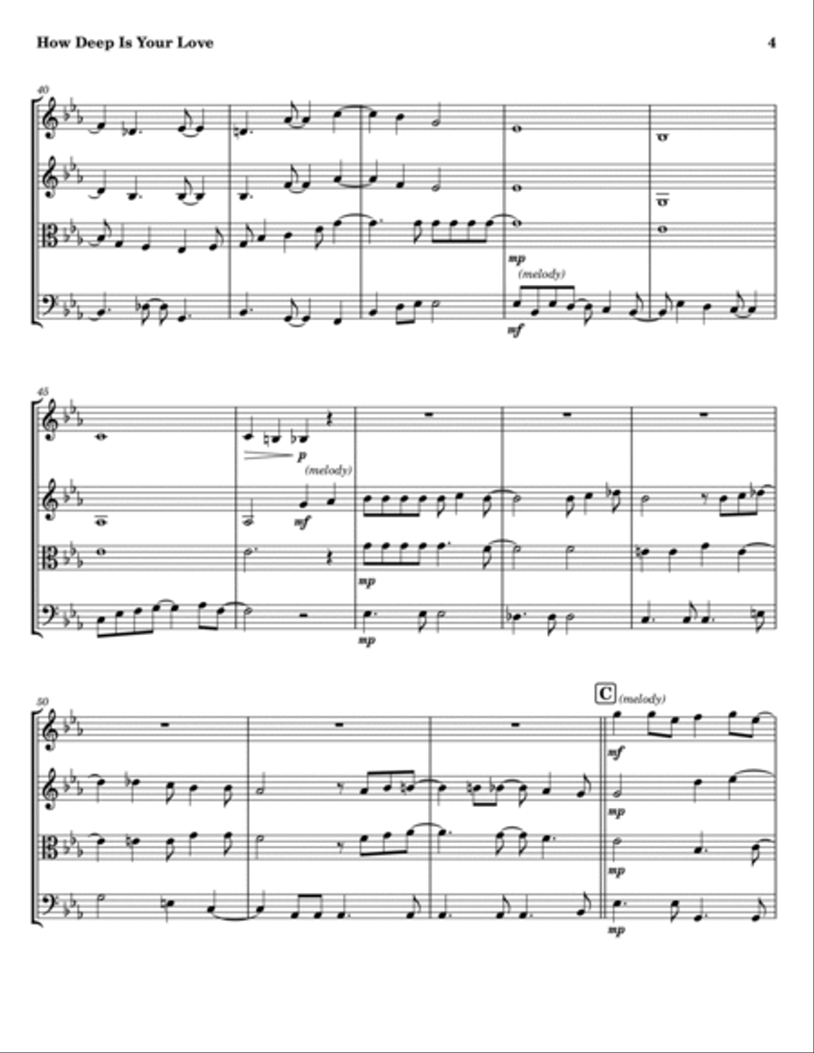 How Deep Is Your Love String Quartet scores gallery preview page 4