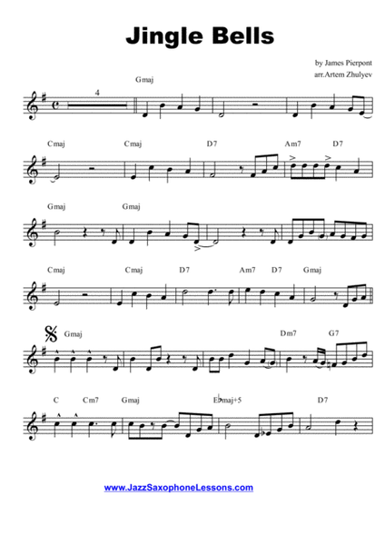 Jingle Bells for Saxophone Bb (Tenor/Soprano) PDF+backing track. image number null