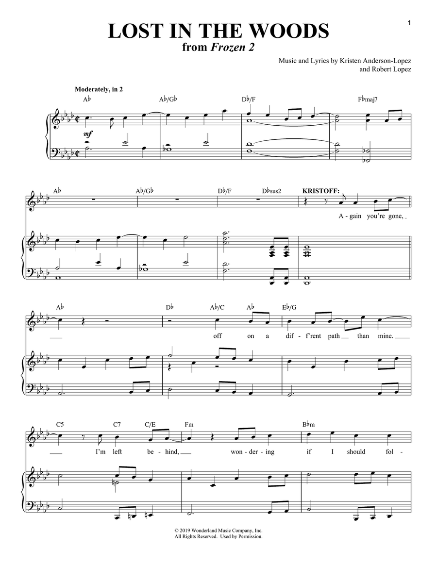 Lost In The Woods (from Disney's Frozen 2) Voice scores gallery preview page 1