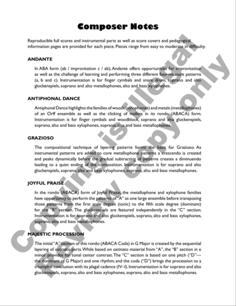Six Original Compositions for Orff Ensemble Sacred scores gallery preview page 3