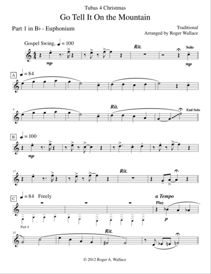 Go Tell It On the Mountain (Tuba Quartet) Brass Quartet scores gallery preview page 5