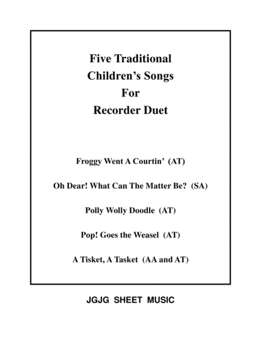 Five Traditional Children's Songs for Recorder Duet - Score Only image number null