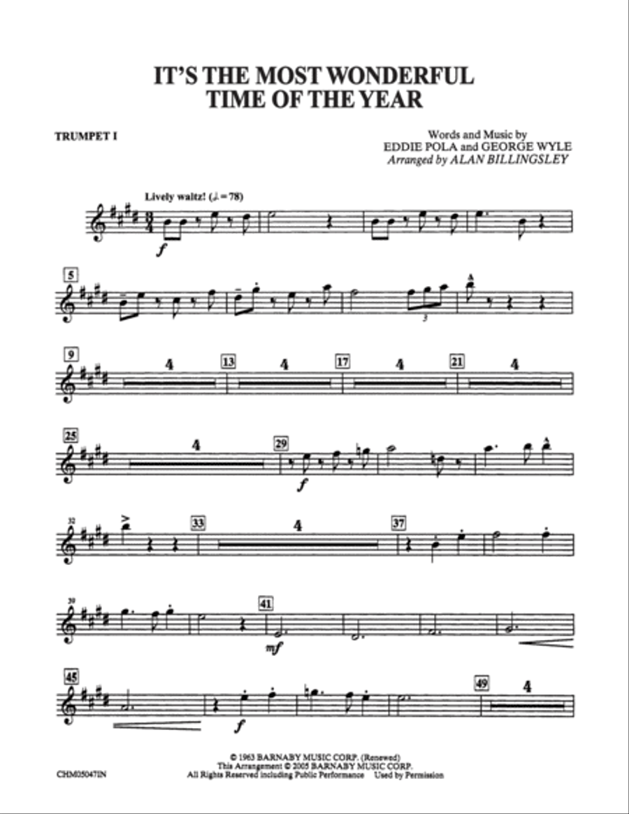 It's the Most Wonderful Time of the Year: 1st B-flat Trumpet Part scores gallery preview page 1