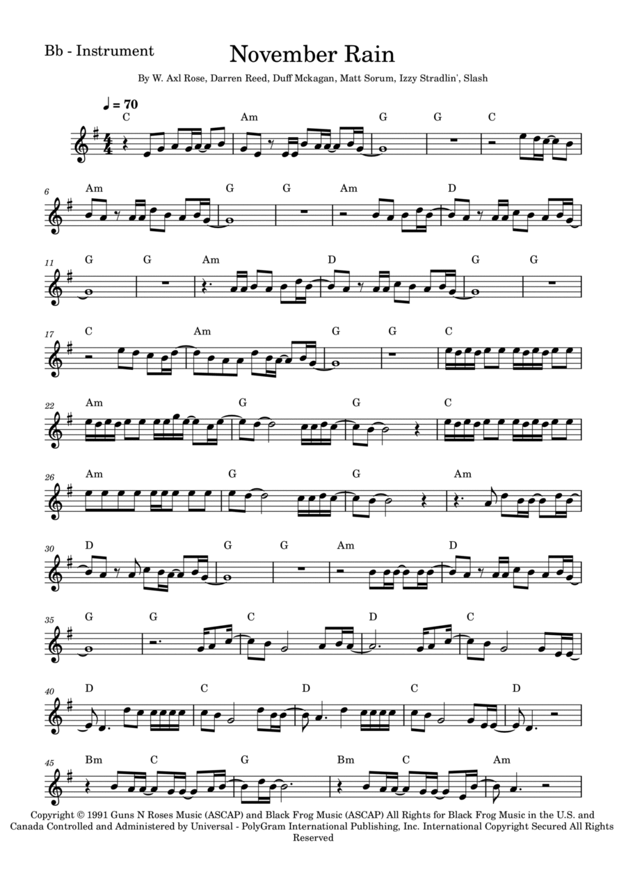 November Rain Tenor Saxophone scores gallery preview page 1