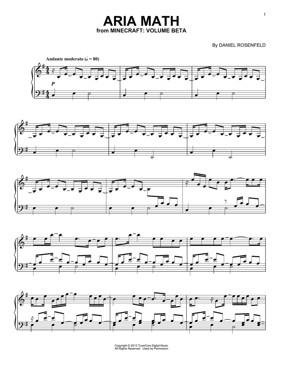 Aria Math (from Minecraft) Piano Solo scores gallery preview page 1