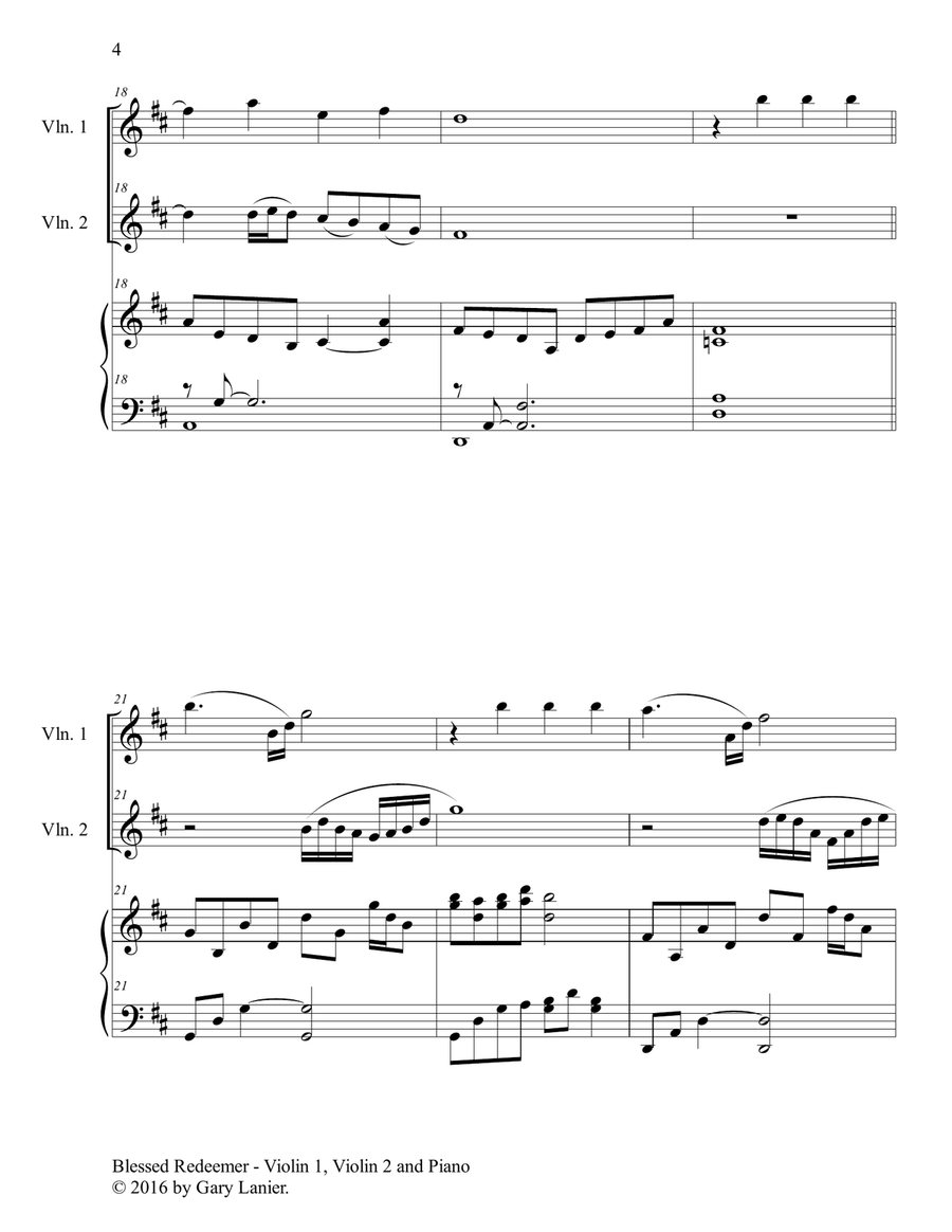 3 FAVORITE HYMNS (Trio - Violin 1, Violin 2 & Piano with Score/Parts) String Duet scores gallery preview page 5