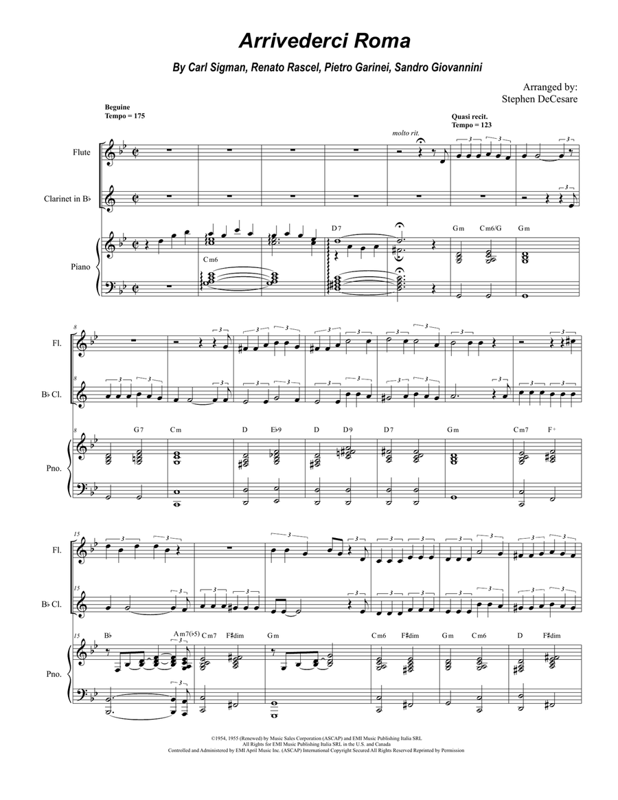 Arrivederci Roma (goodbye To Rome) Woodwind Duet scores gallery preview page 1