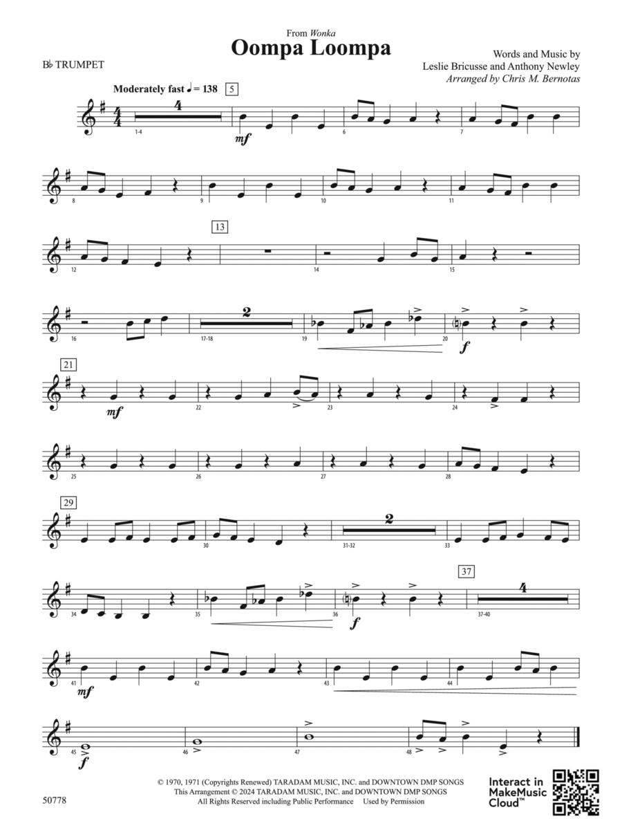 Oompa Loompa: 1st B-flat Trumpet B-Flat Trumpet scores gallery preview page 1