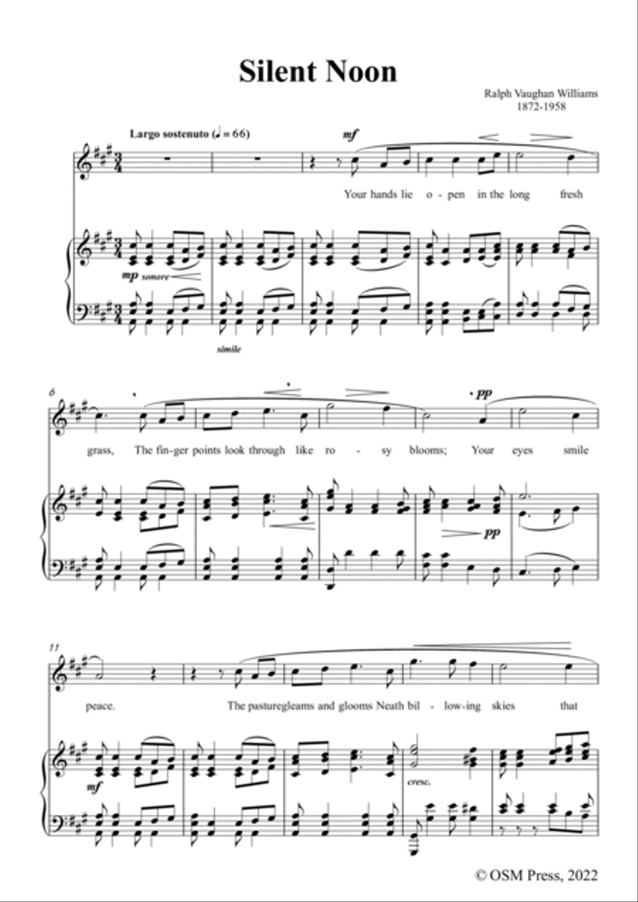 Vaughan Williams-Silent Noon,in A Major,for Voice and Piano Voice Solo scores gallery preview page 3