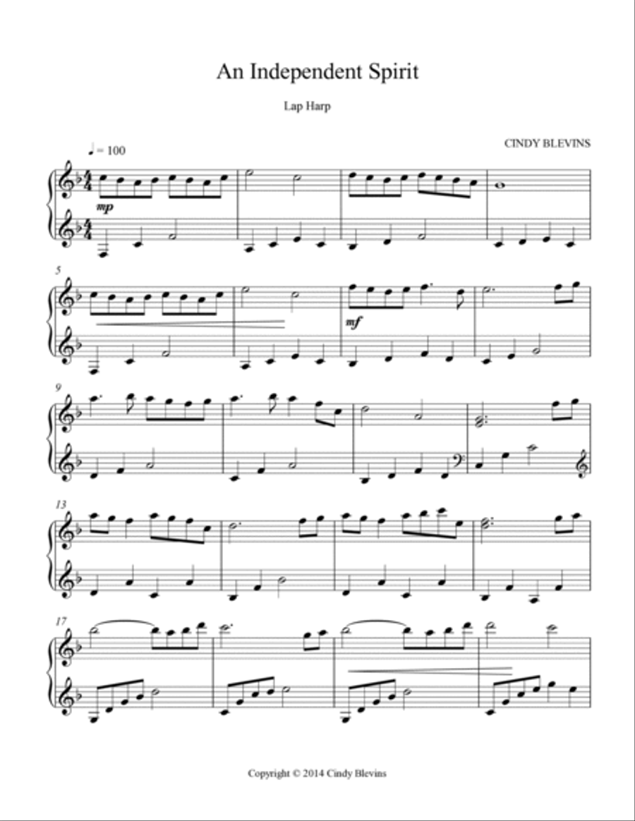 An Independent Spirit, original solo for Lap Harp Lap Harp scores gallery preview page 2