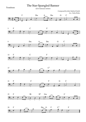 The Star Spangled Banner (USA National Anthem) for Trombone Solo with Chords (F Major)