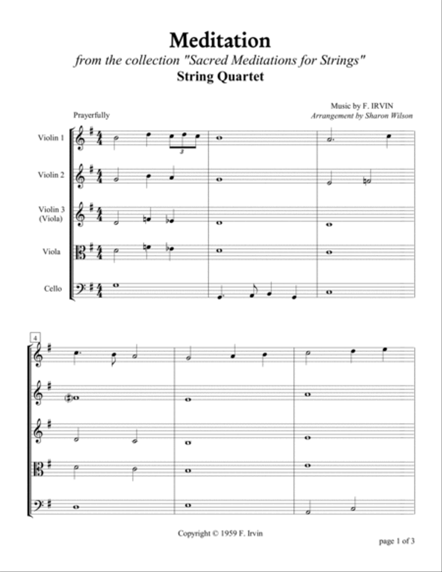 Meditation (Easy String Quartet) String Quartet scores gallery preview page 5