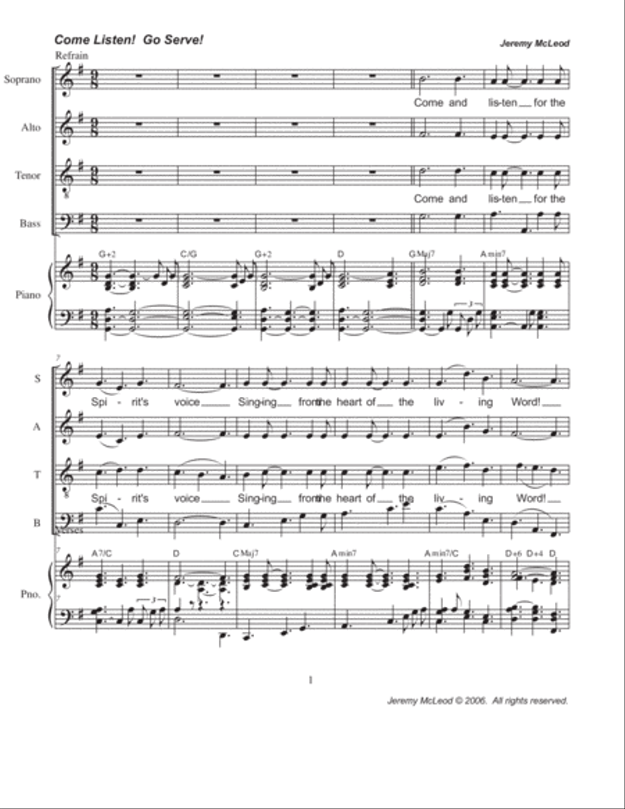 COME LISTEN! GO SERVE! (Celebrating the Spirit's calling to live in The Beloved Community.) Piano, Vocal, Guitar scores gallery preview page 2