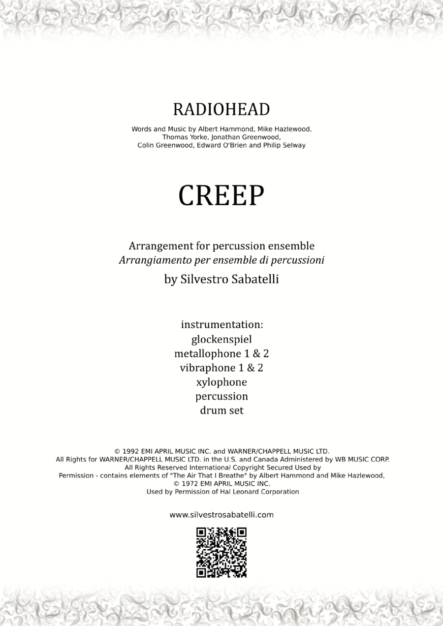 Creep Percussion Ensemble scores gallery preview page 1