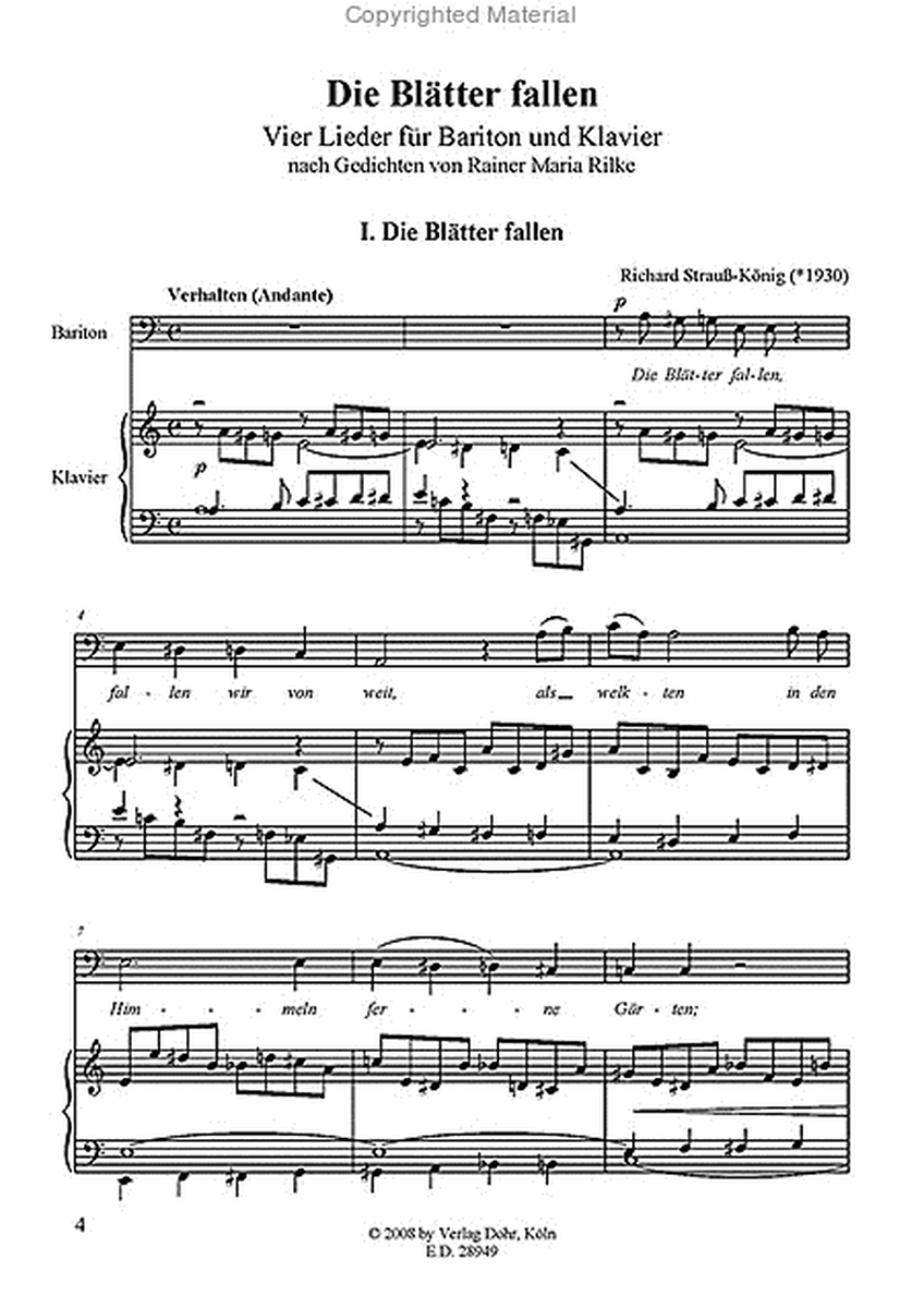 Die Blätter fallen (2003) -Vier Lieder für Bariton und Klavier nach Gedichten von Rainer Maria Rilke-