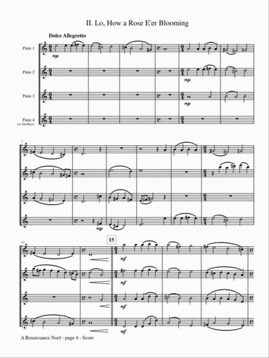 A Renaissance Noel for Flute Quartet or Choir Flute Choir scores gallery preview page 3