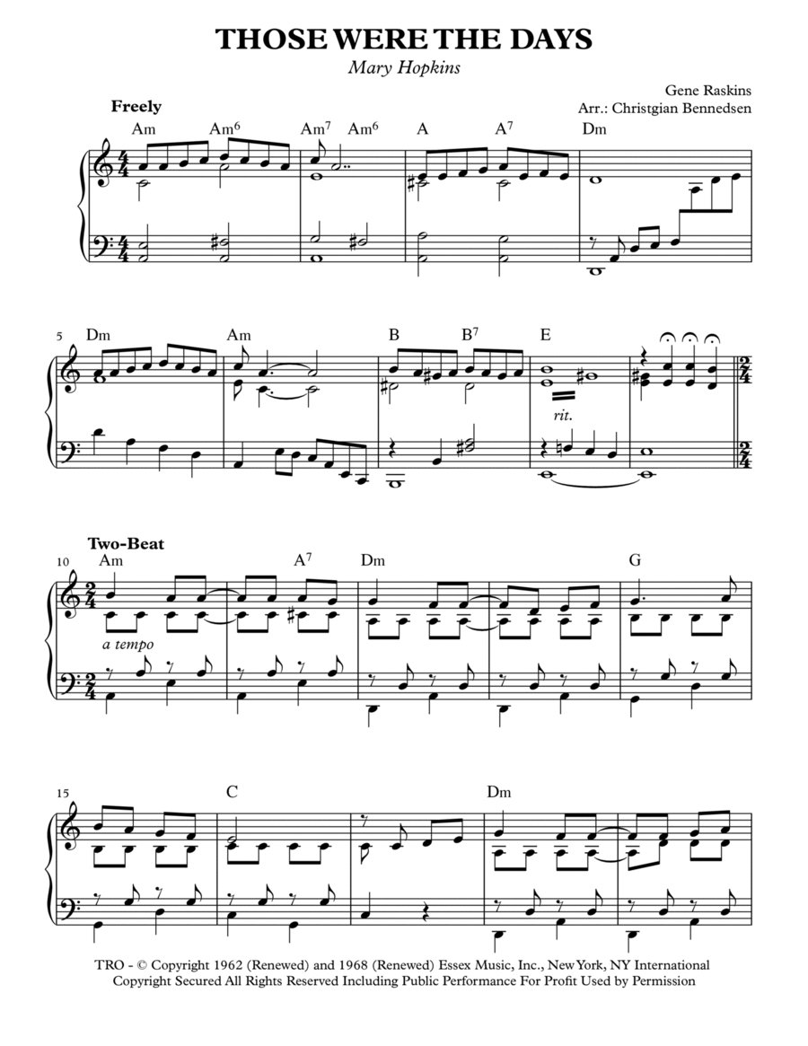 Those Were The Days Piano Solo scores gallery preview page 1