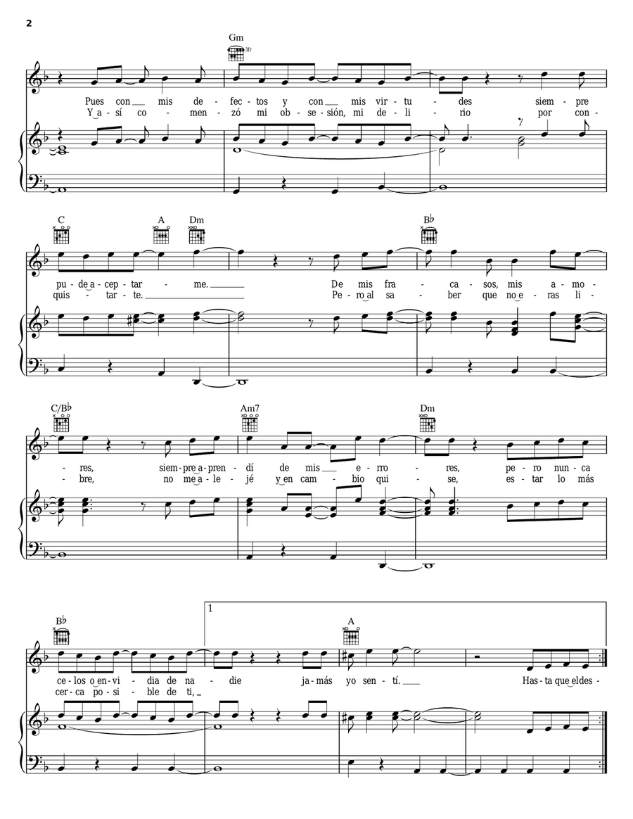 Celos Piano, Vocal, Guitar scores gallery preview page 2