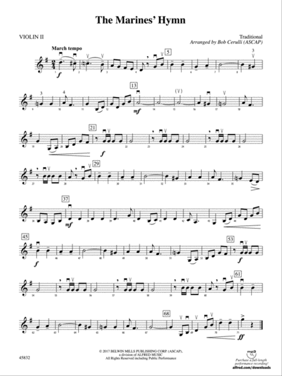 The Marines' Hymn: 2nd Violin String Orchestra scores gallery preview page 1