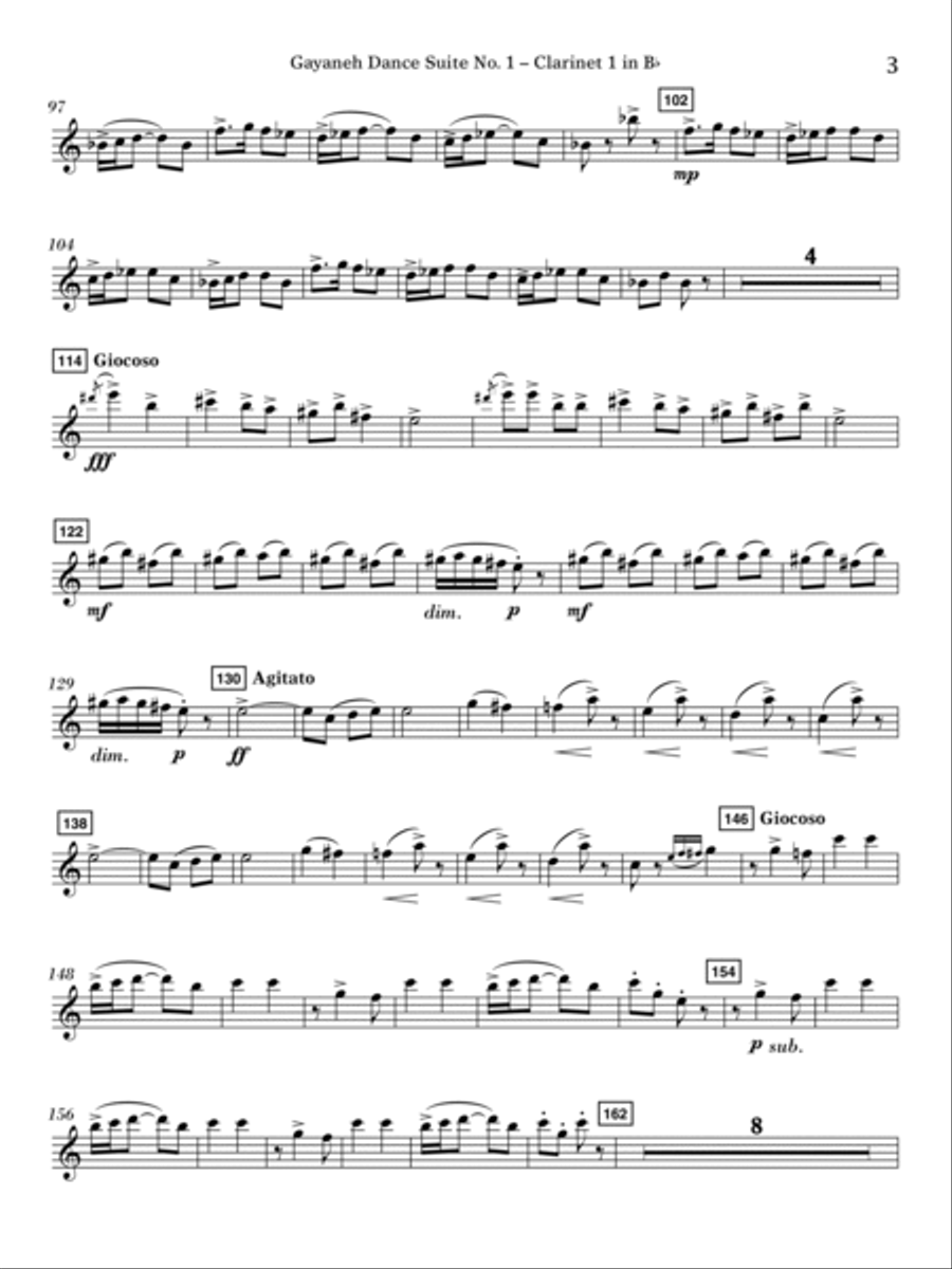 Gayenah Dance Suite No. 1 (Excerpts) (arr. Kenneth Snoeck) - Bb Clarinet 1 Concert Band scores gallery preview page 3