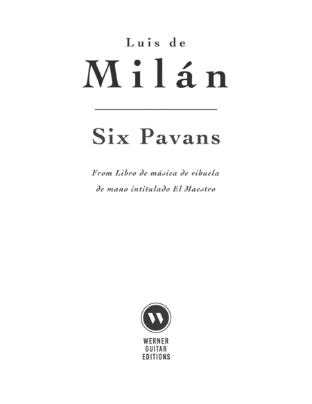 Six Pavans by Milan for Guitar