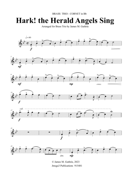 Hark! the Herald Angels Sing for Brass Trio image number null