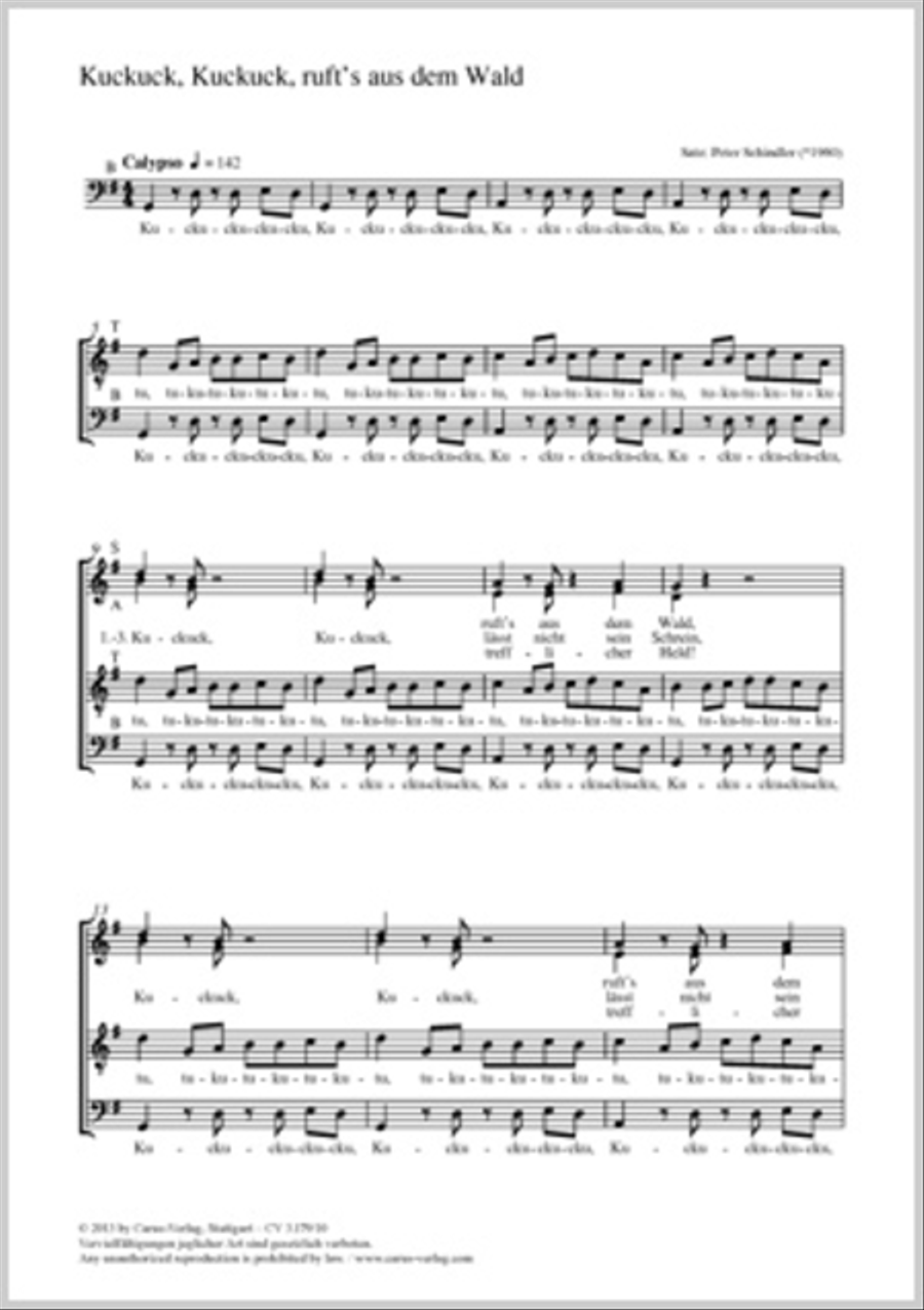 Kuckuck, Kuckuck, ruft's aus dem Wald 4-Part scores gallery preview page 1