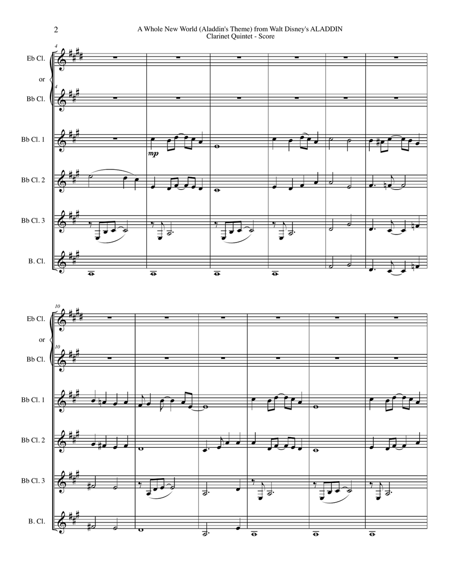 A Whole New World (from 'Aladdin') Woodwind Quintet scores gallery preview page 2