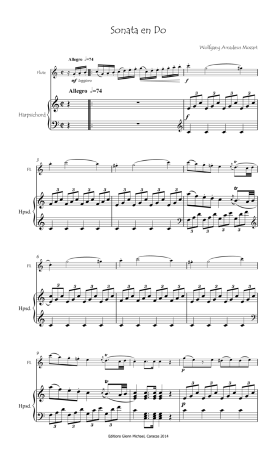 Mozart, Sonata in C major flute & piano Flute Solo scores gallery preview page 1