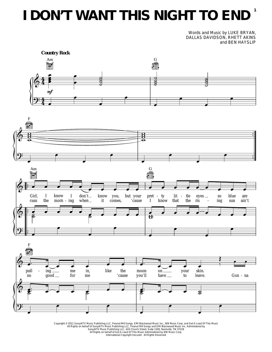 I Don't Want This Night To End Piano, Vocal, Guitar scores gallery preview page 1